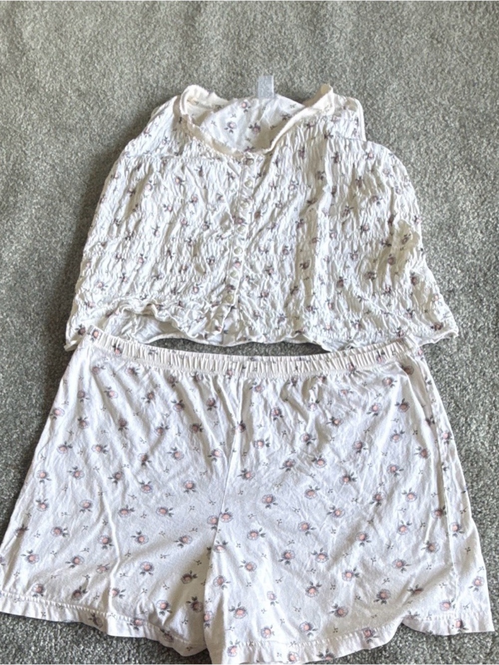 Maidenform Cream Pajama Set with Pink Floral Print